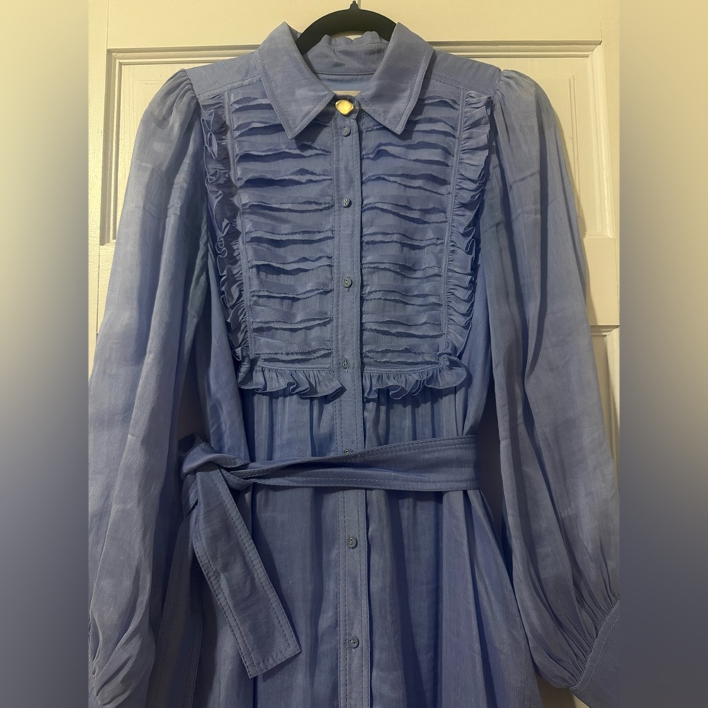Aje Iris Pleated Bib Midi Dress Mist Blue, size 8 AUS or US S - Picture 6 of 13